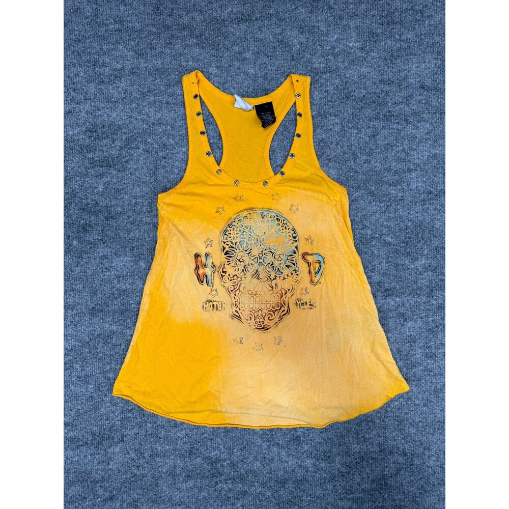 Harley-Davidson Yellow Skull Tank Top XS Genuine MotorClothes Grommet Trim Sugar